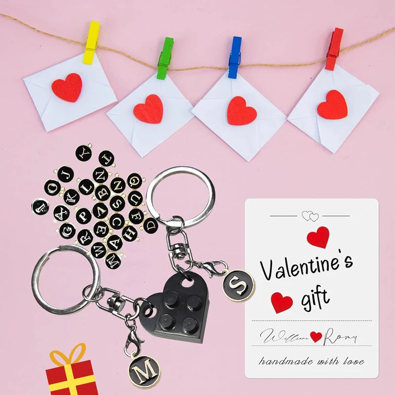 Porte-clés personnalisé en forme de cœur assorti en brique pour couple, petit ami, petite amie, cadeaux de Saint-Valentin, porte-clés pour couple doux