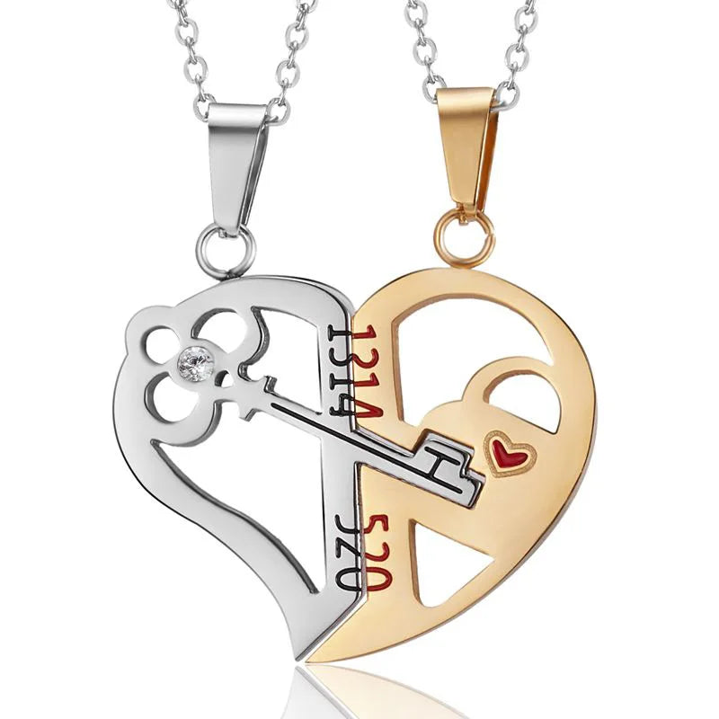 Collier pendentif couple simple de bonne qualité électrocardiogramme, cœur magnétique, collier pendentif épissage cadeau de Saint Valentin