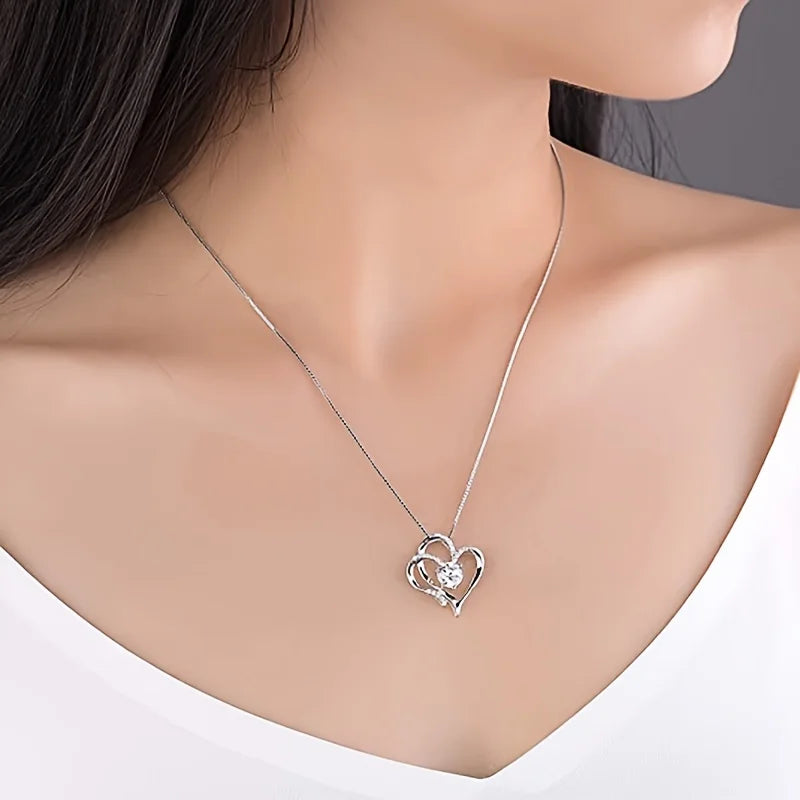 Elegant Heart Zircon Necklace With Luxury Rose Flower Gift Box For Women Girlfriend Valentine's Day Gift 2024 New In Jewelry