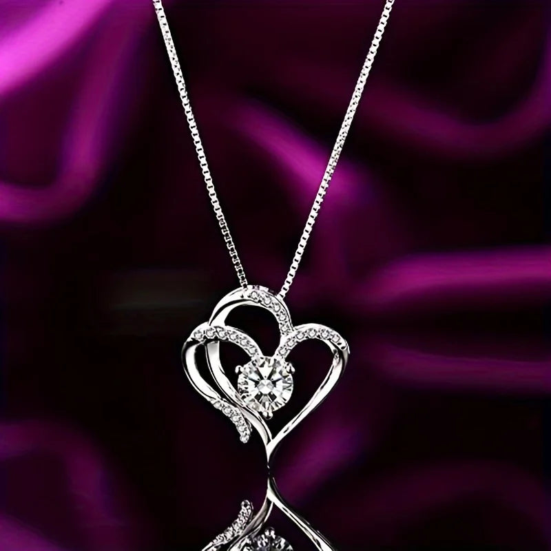 Elegant Heart Zircon Necklace With Luxury Rose Flower Gift Box For Women Girlfriend Valentine's Day Gift 2024 New In Jewelry