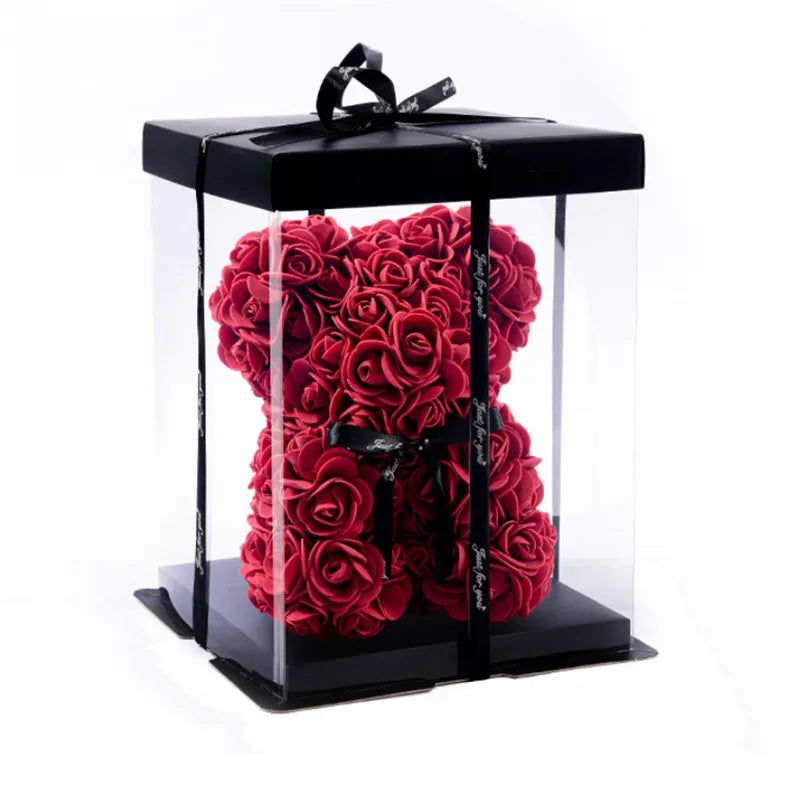 1 ours en roses artificielles de 20 cm, en mousse, cadeau créatif et romantique pour la Saint-Valentin, un anniversaire, un mariage, avec boîte