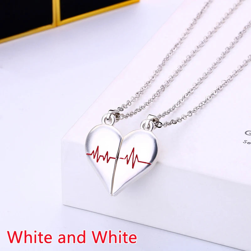 Collier pendentif couple simple de bonne qualité électrocardiogramme, cœur magnétique, collier pendentif épissage cadeau de Saint Valentin