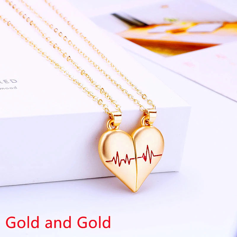 Collier pendentif couple simple de bonne qualité électrocardiogramme, cœur magnétique, collier pendentif épissage cadeau de Saint Valentin