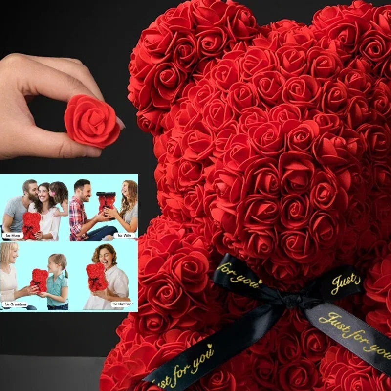 2024 Nouvelle Fleur Artificielle Rose Éternelle Ours en Peluche pour Maman Fête des Mères Anniversaire Saint Valentin Cadeaux et Décorations d'Anniversaire