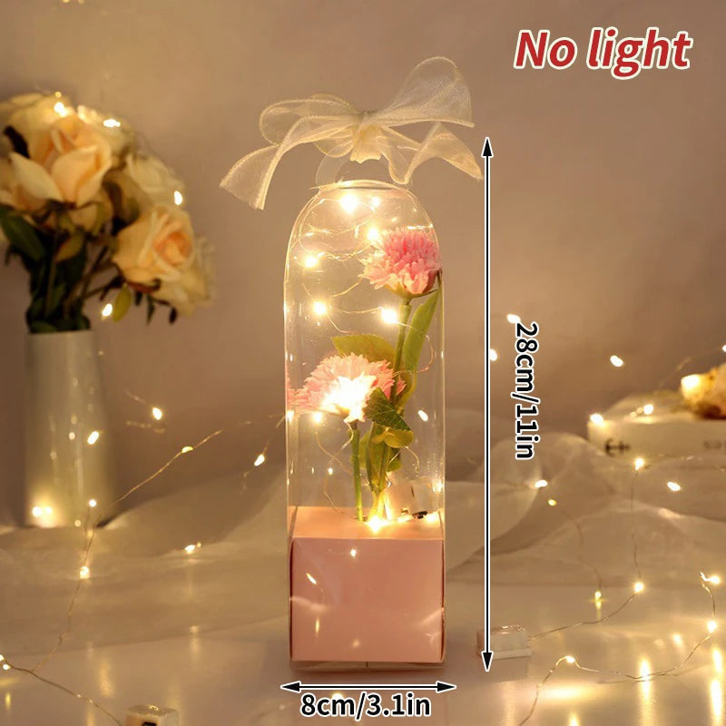 Rose rouge artificielle créative pour la Saint-Valentin, cadeau de fête des mères, rose dans un couvercle en verre, rose lumineuse pour mariage, rose galaxie LED