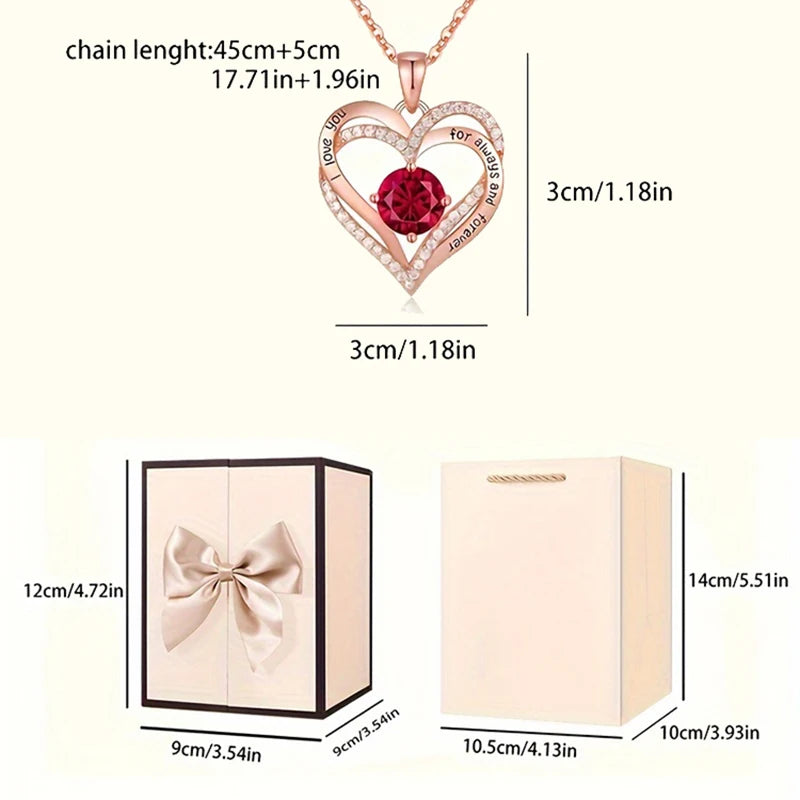 Heart Zircon Necklace Set With Cute Bear Rose Gift Box For Girlfriend Mom Friend Valentine Mother Day Gift 2024 Romantic Jewelry