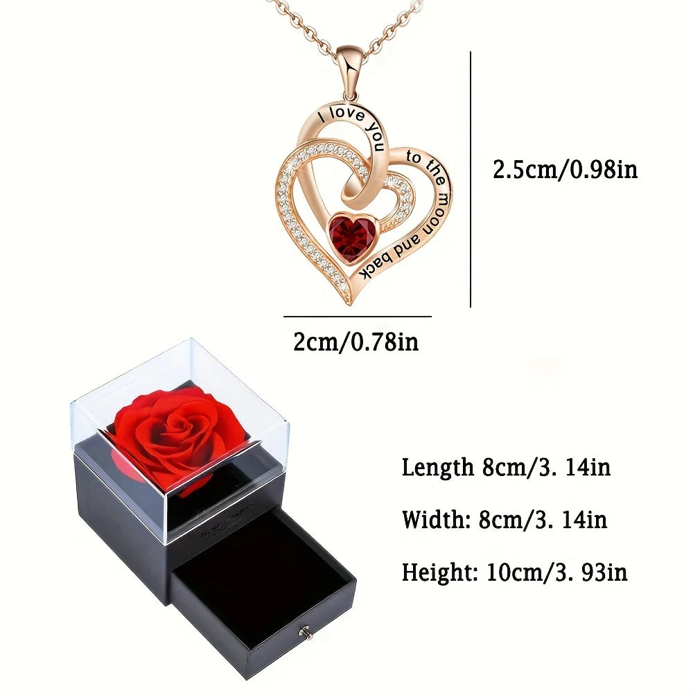 Collana di lusso con cuore in zircone e fiore di rosa, scatola regalo per donne, fidanzate, 2024, nuovo regalo di gioielli alla moda per San Valentino