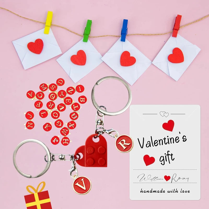 Porte-clés personnalisé en forme de cœur assorti en brique pour couple, petit ami, petite amie, cadeaux de Saint-Valentin, porte-clés pour couple doux