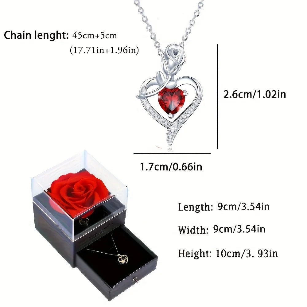 Luxury Red Zircon Heart Necklace With Rose Gift Box