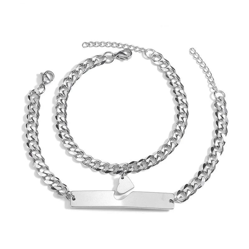 2 pezzi/set braccialetti di coppia per donne e uomini in acciaio inossidabile a forma di cuore braccialetto con ciondolo gioielli di alta qualità regalo di San Valentino