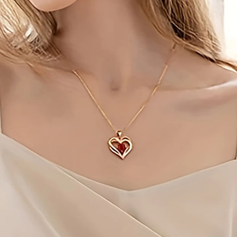 Heart Zircon Necklace Set With Cute Bear Rose Gift Box For Girlfriend Mom Friend Valentine Mother Day Gift 2024 Romantic Jewelry