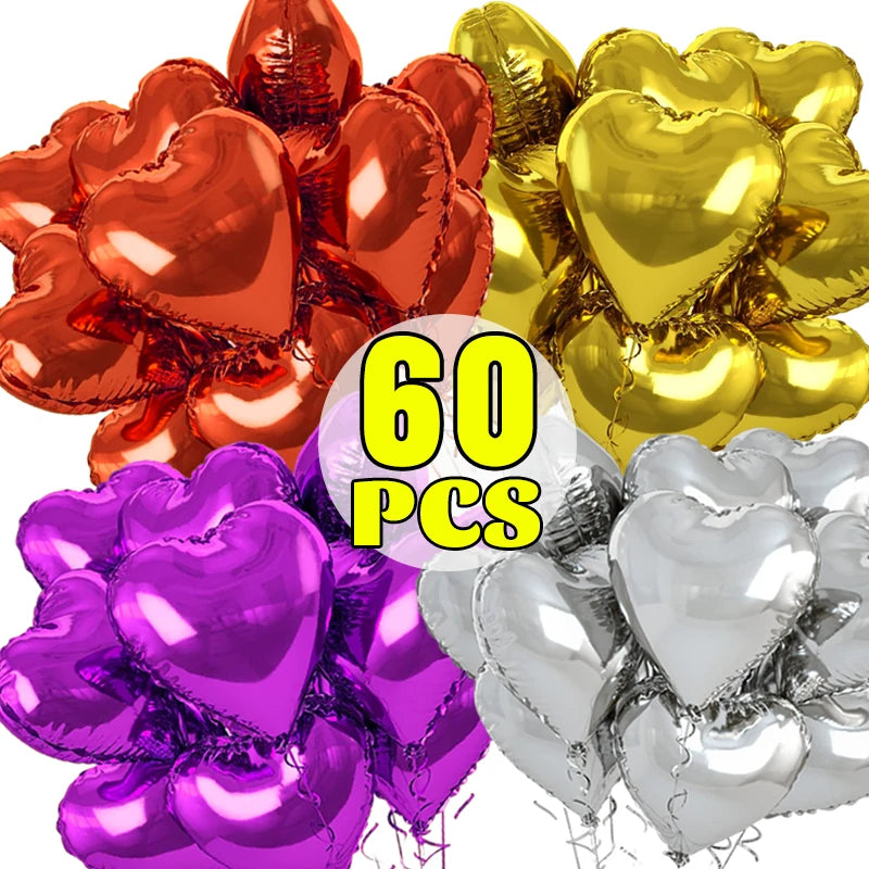 Lot de 60 à 5 ballons gonflables en forme de cœur rouge en aluminium, décorations de fête d'anniversaire à faire soi-même, cadeaux de mariage pour la Saint-Valentin